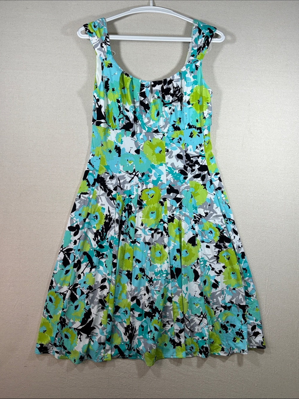 London Style Aqua & Lime Floral Sleeveless Dress